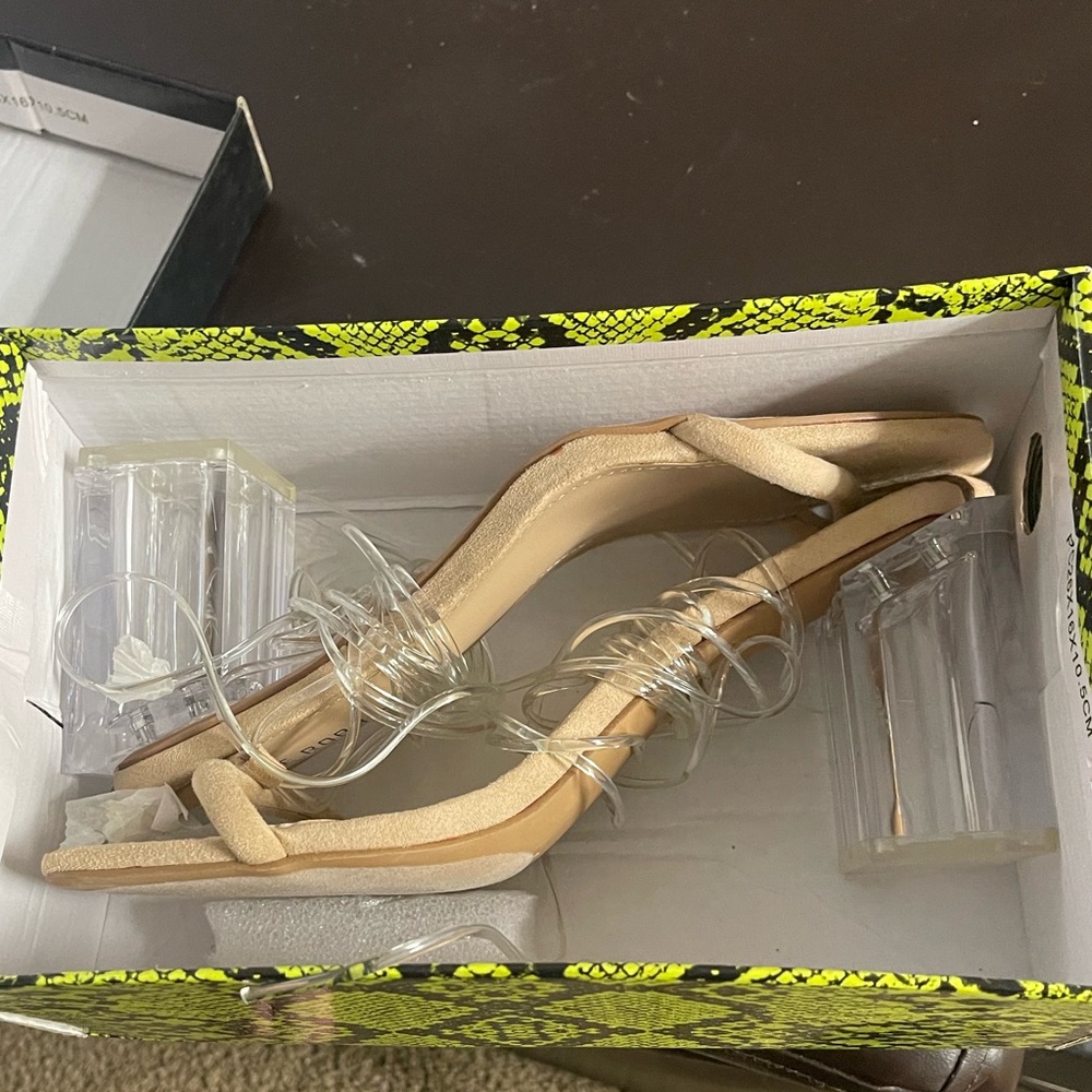 Clear and nude tie-up sandals!